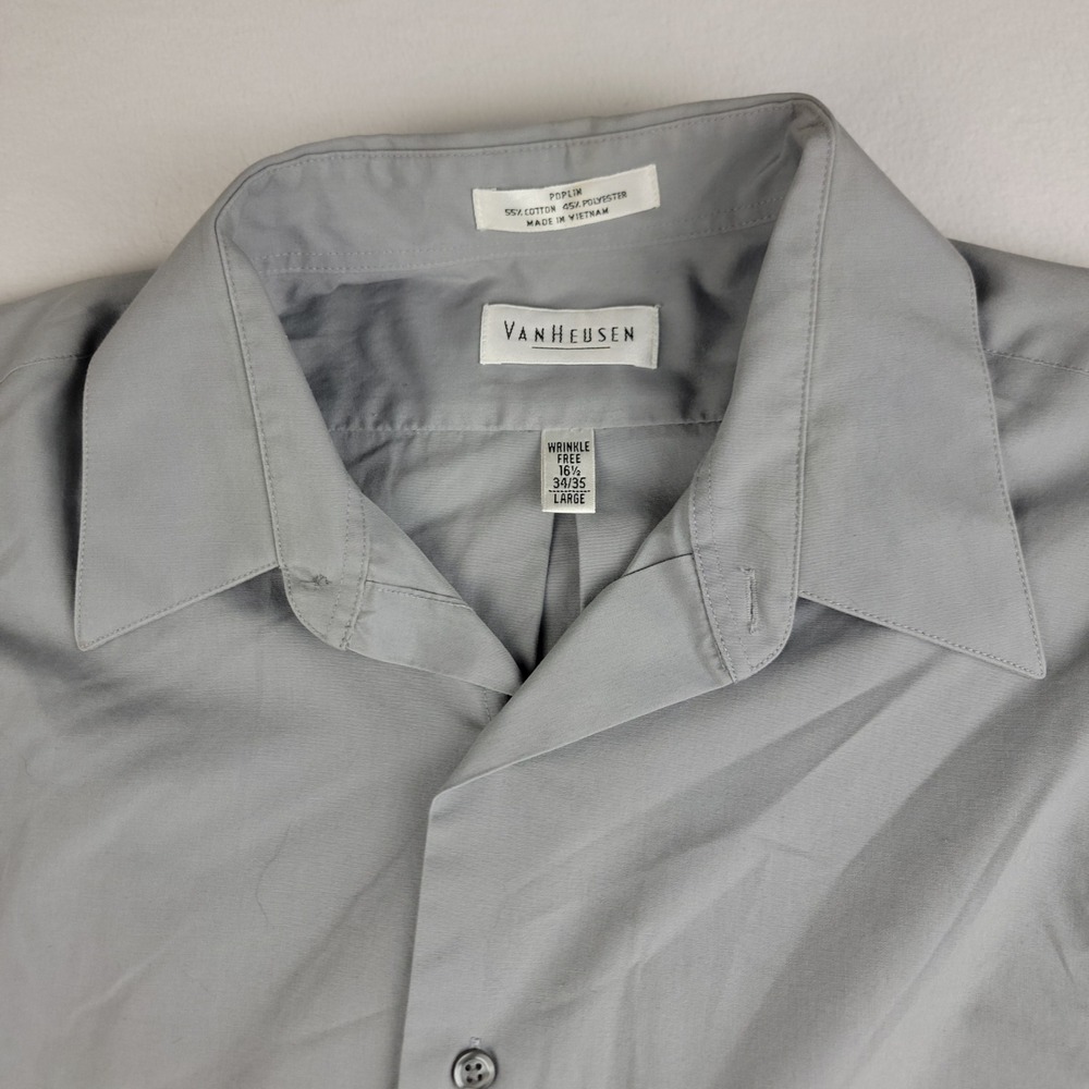 Van Heusen Mens Wrinkle Free Poplin Dress Shirt Grey 16.5 34/35 Large Long Sleev